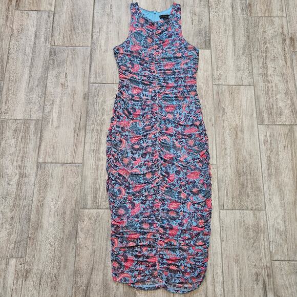 House of Harlow 1960 Floral Ruched Maxi Dress Women’s M Pink Blue Bohemian - Picture 1 of 11